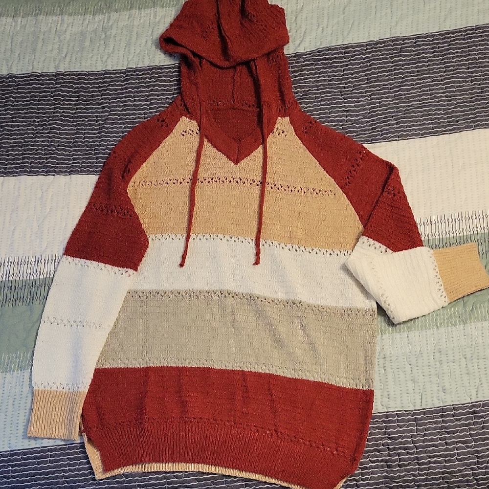 Maurices V-Neck Striped Sweater - Red, Tan, Cream